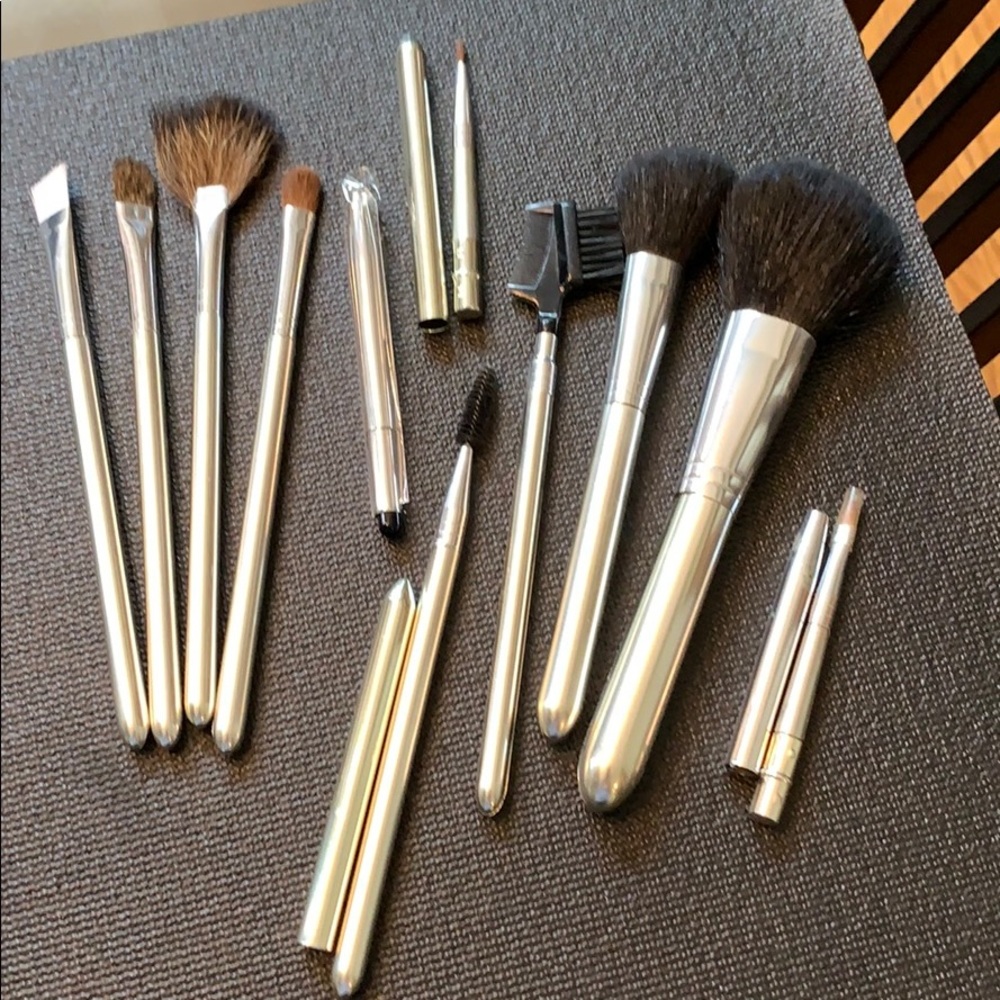 Set of 11 Silver make up Brushes w/Bag
